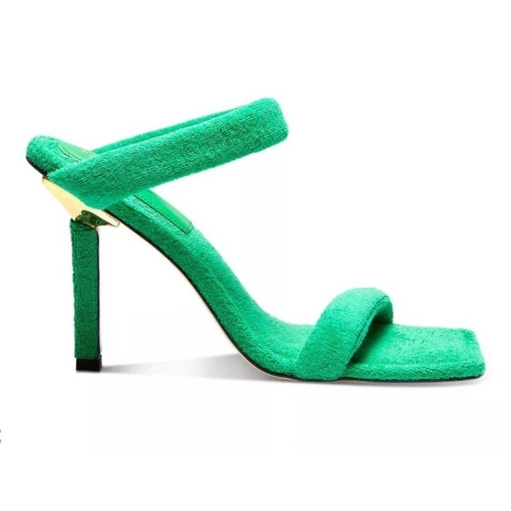 Good American Green Terry Cloth Square Toe High Heel Pumps Green Color